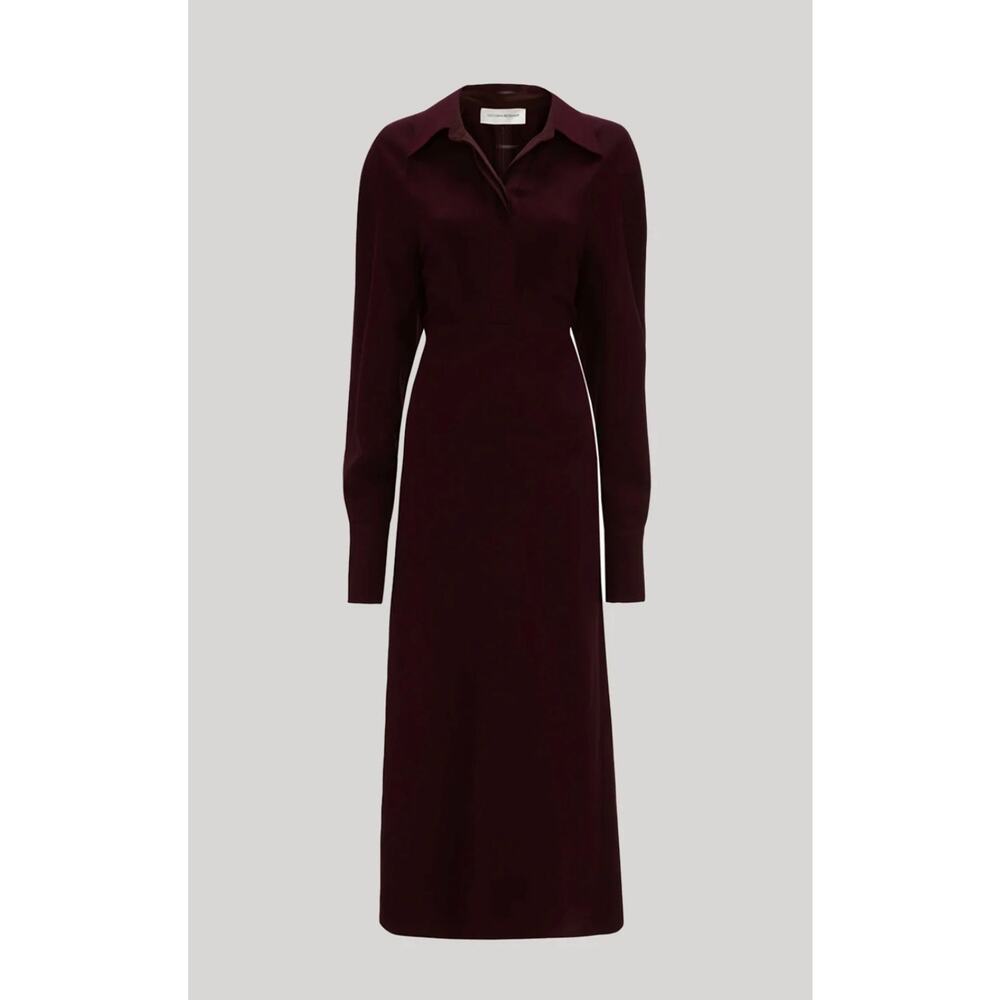 Victoria Beckham Long Sleeve Midi Polo Dress in Merlot UK 8 US 4 - Picture 4 of 4